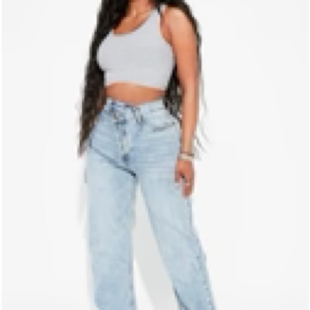 Fashion Nova Blue Boyfriend Jeans High-Waisted Relaxed Fit